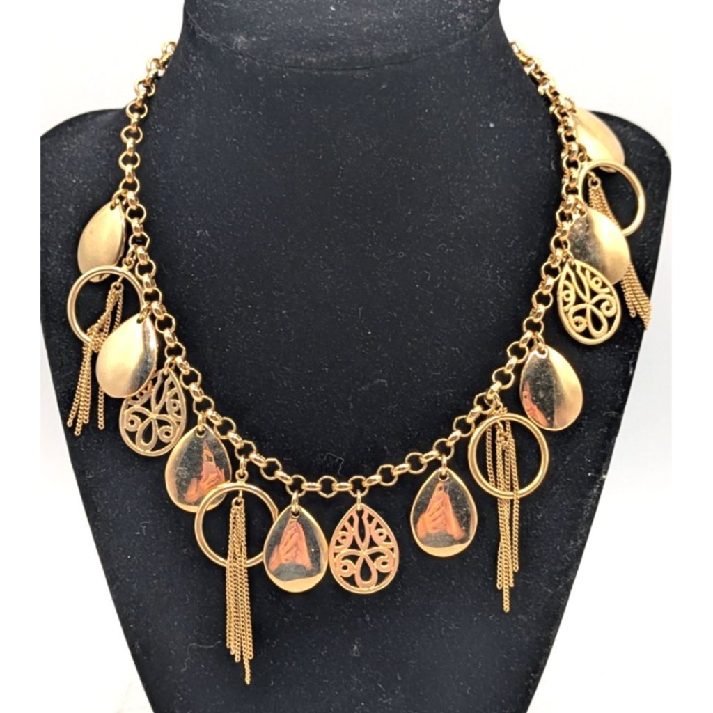 Gwen Stefani Chain Statement Necklace Gold Tone Multiple Dangle Charms 15-18 26$